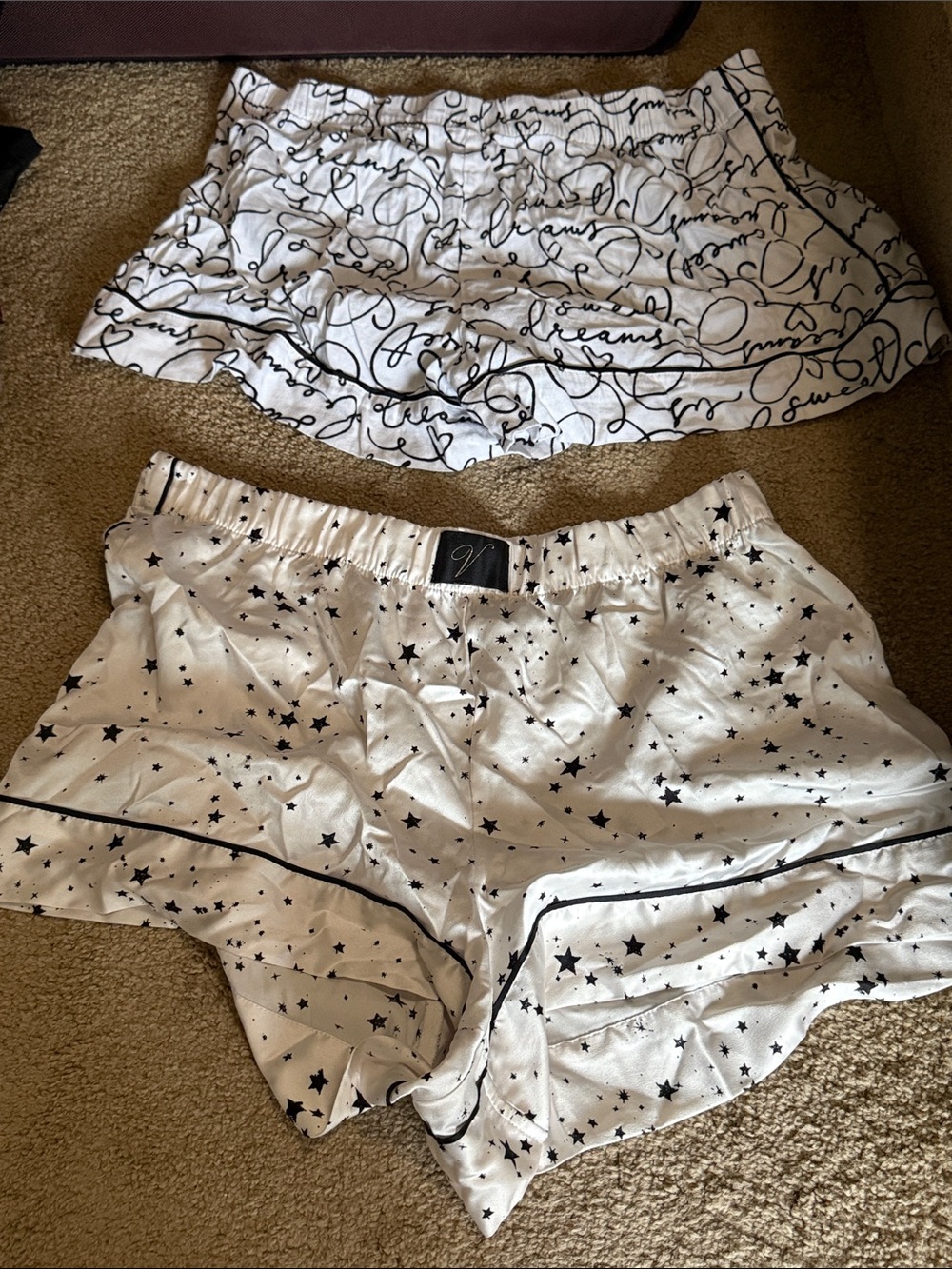 Victoria secret White Satin Star &  Cotton Script Pajama Shorts